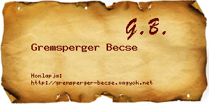 Gremsperger Becse névjegykártya